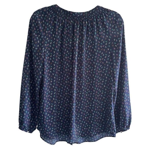 Talbots Petite Nautical Boat Anchor Print Long Sleeve Navy Blouse Top Sz Large - Picture 5 of 5